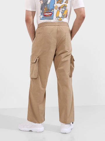 Men's Khaki Baggy Fit Textured Utility Cargo