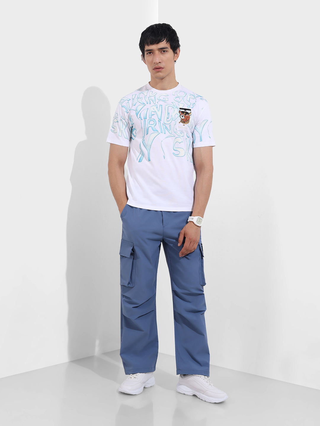 Men's Elemental Blue Baggy Fit Solid Utility Cargo