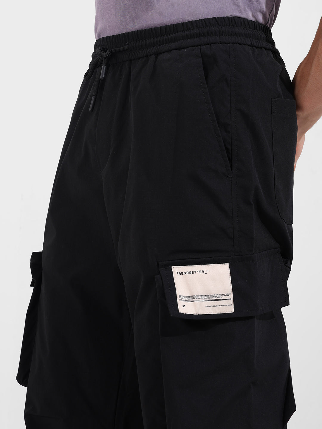 Men's Black Baggy Fit Textured Utility Cargo