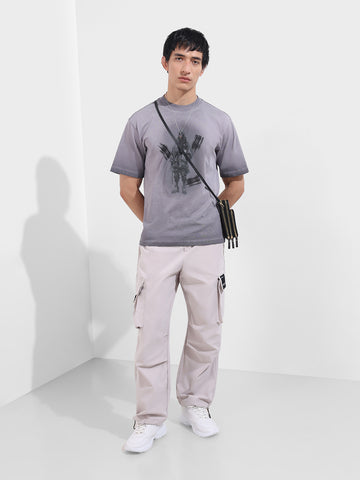 Men's Ice Grey Baggy Fit Textured Utility Cargo