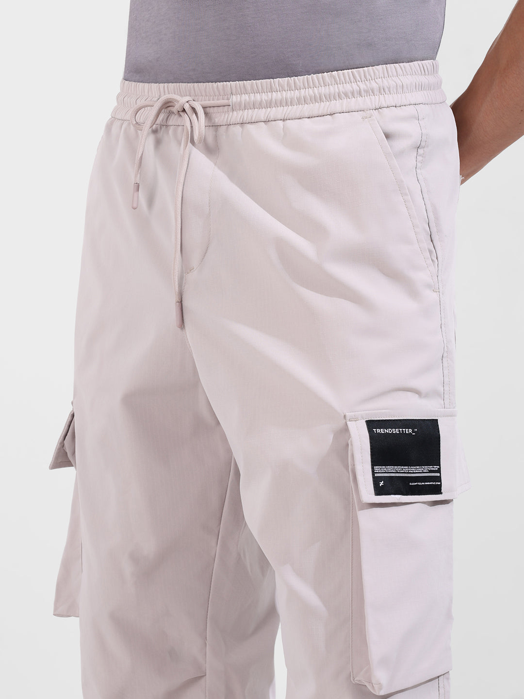 Men's Ice Grey Baggy Fit Textured Utility Cargo