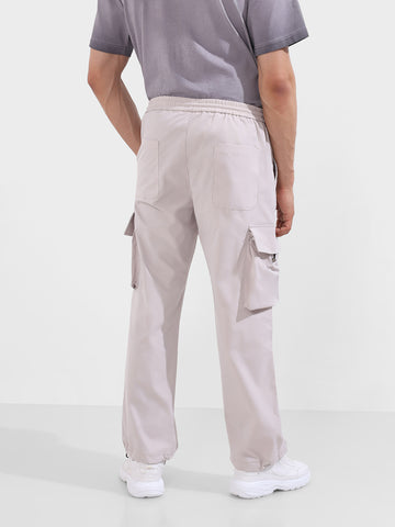 Men's Ice Grey Baggy Fit Textured Utility Cargo