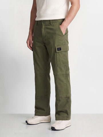 Men's Green Wide Leg Fit Printed Casual Cargos