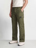 Men's Green Wide Leg Fit Printed Casual Cargos