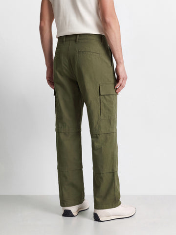 Men's Green Wide Leg Fit Printed Casual Cargos