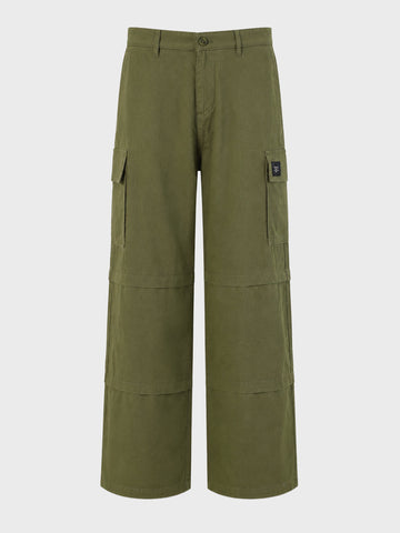 Men's Green Wide Leg Fit Printed Casual Cargos