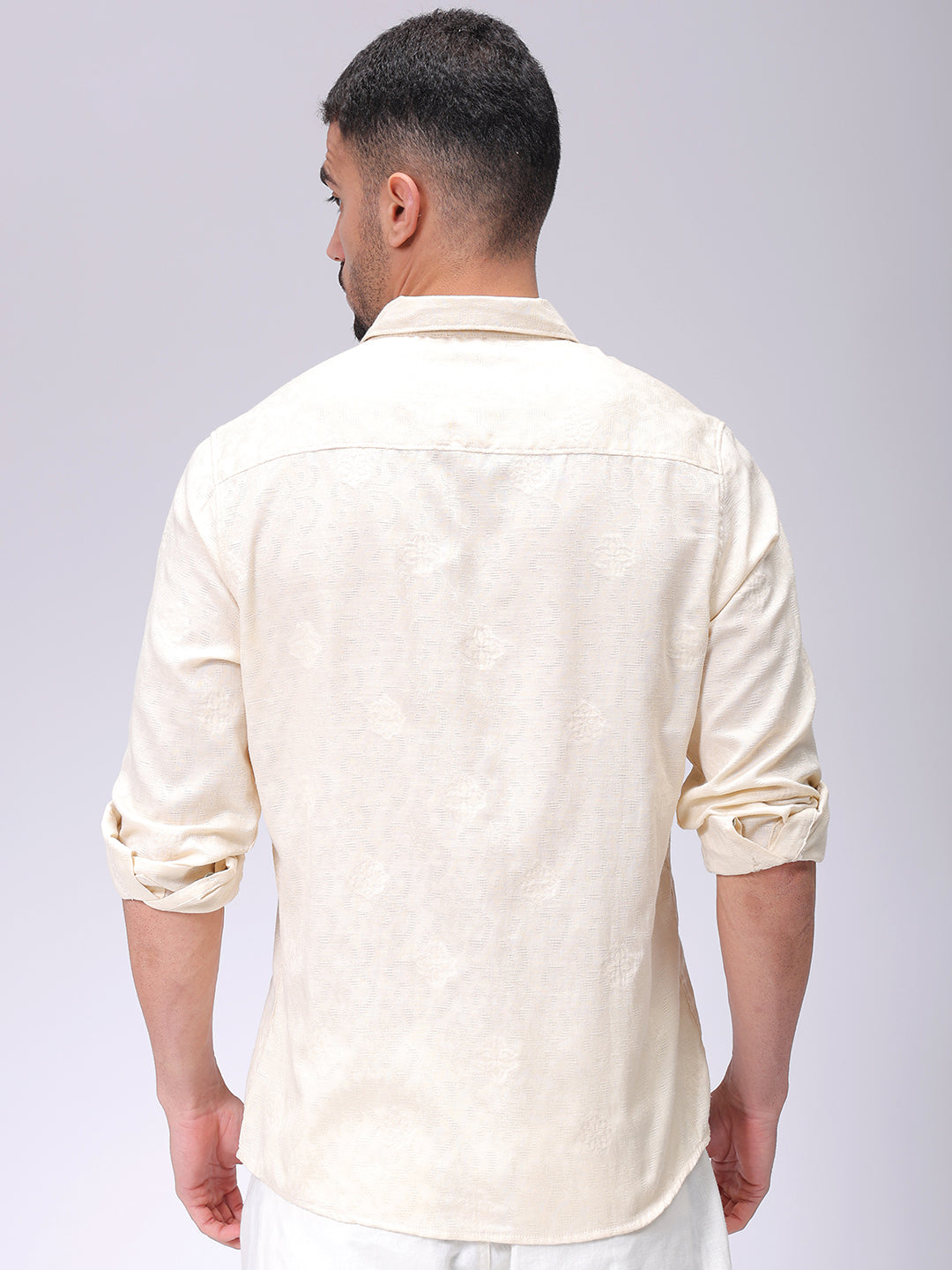 Men's Beige Regular Fit Textured Resortwear Shirt