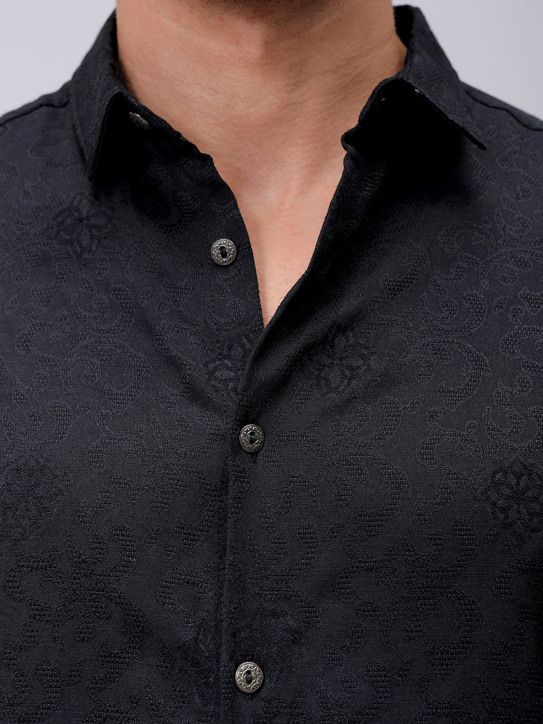 Men's Black Regular Fit Textured Resortwear Shirt