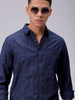 Men's Navy Blue Regular Fit Textured Resortwear Shirt