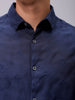Men's Navy Blue Regular Fit Textured Resortwear Shirt