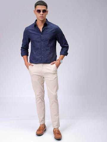 Men's Navy Blue Regular Fit Textured Resortwear Shirt