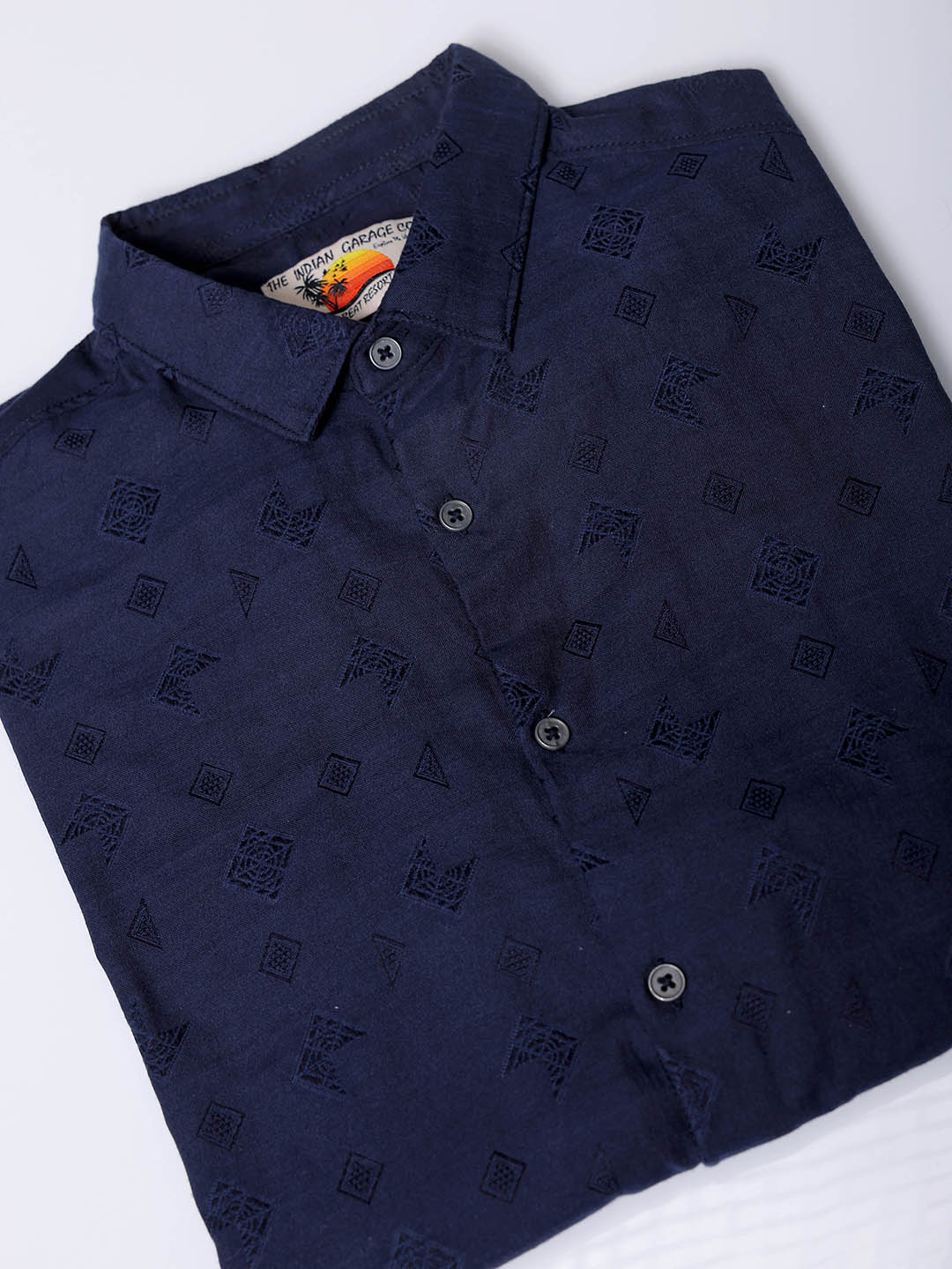 Men's Navy Blue Regular Fit Textured Resortwear Shirt