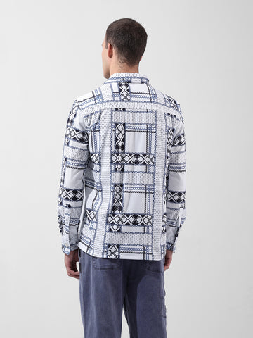 Men's White Regular Fit Printed Winter Shirt