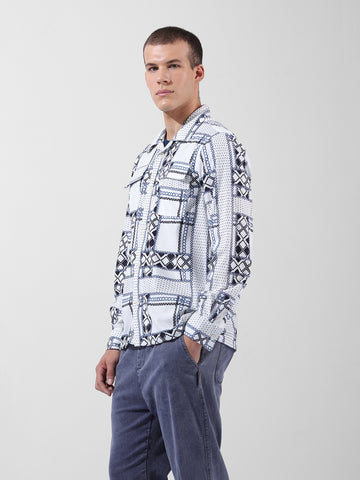 Men's White Regular Fit Printed Winter Shirt