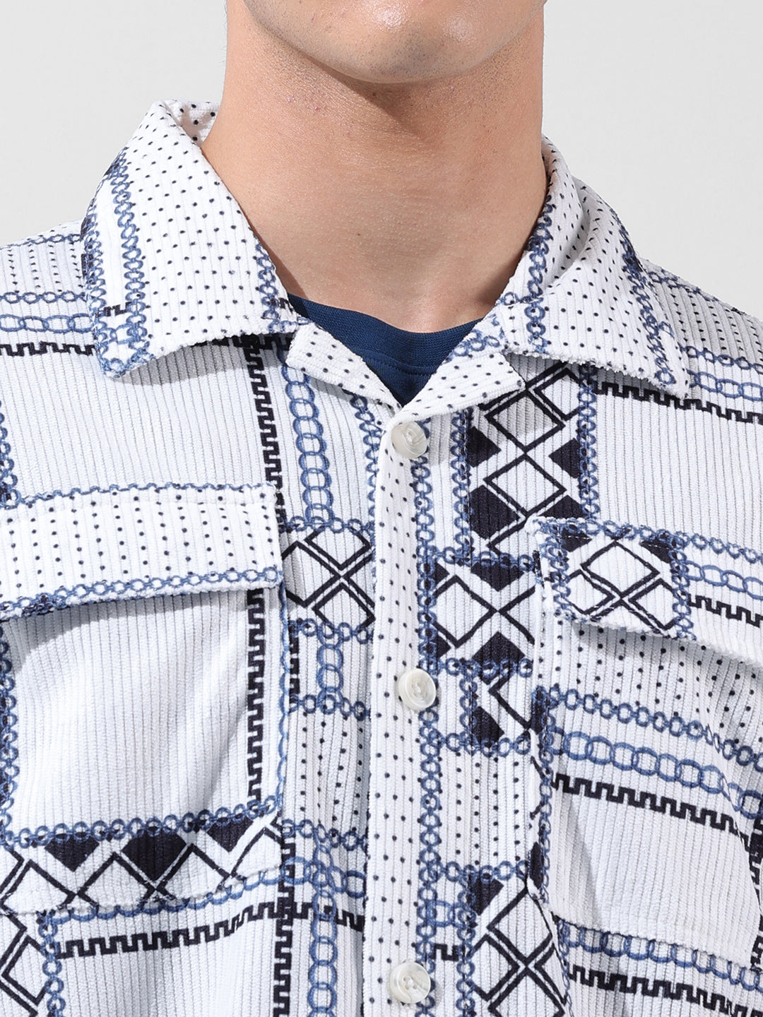 Men's White Regular Fit Printed Winter Shirt