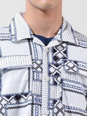 Men's White Regular Fit Printed Winter Shirt