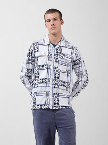 Men's White Regular Fit Printed Winter Shirt