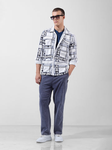 Men's White Regular Fit Printed Winter Shirt