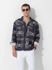 Men's Black Regular Fit Printed Winter Shirt