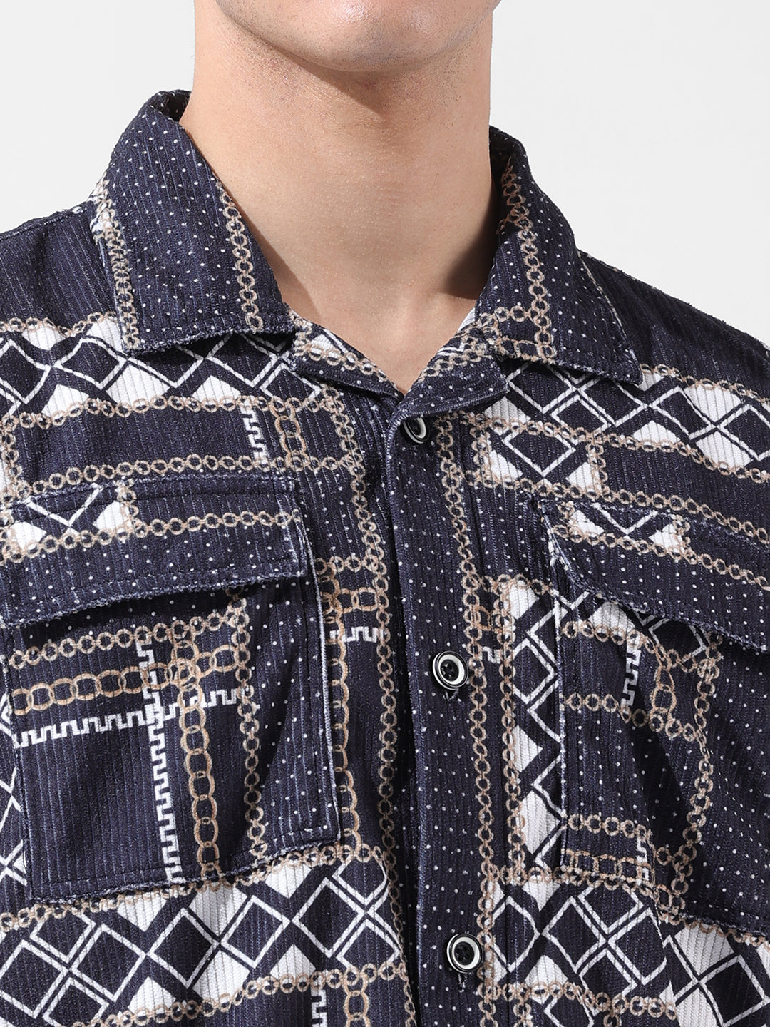 Men's Black Regular Fit Printed Winter Shirt