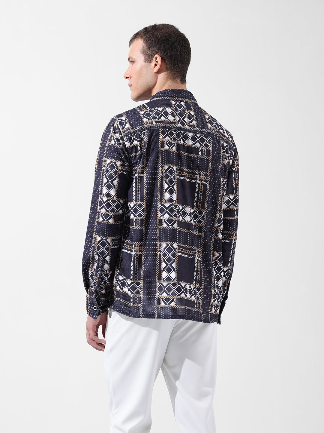 Men's Black Regular Fit Printed Winter Shirt