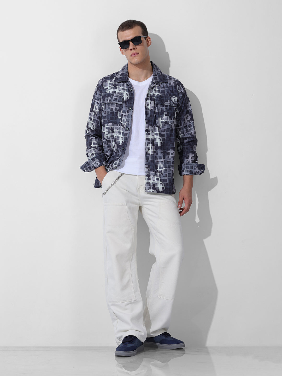 Men's Blue Regular Fit Printed Winter Shirt