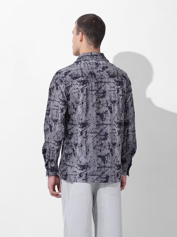 Men's Grey Regular Fit Printed Winter Shirt