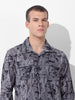 Men's Grey Regular Fit Printed Winter Shirt
