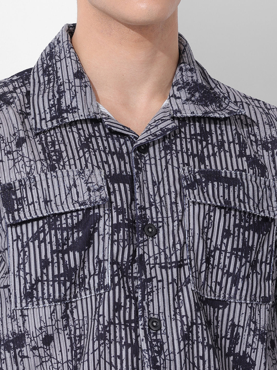 Men's Grey Regular Fit Printed Winter Shirt