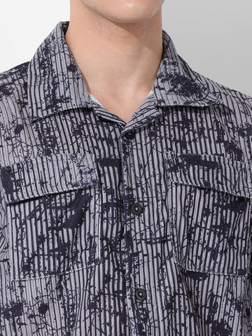 Men's Grey Regular Fit Printed Winter Shirt