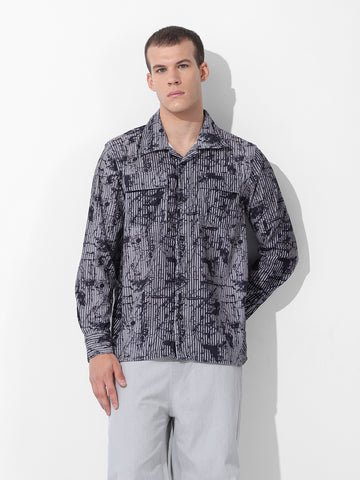 Men's Grey Regular Fit Printed Winter Shirt