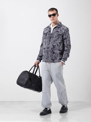 Men's Grey Regular Fit Printed Winter Shirt