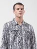 Men's Black White Regular Fit Printed Winter Shirt