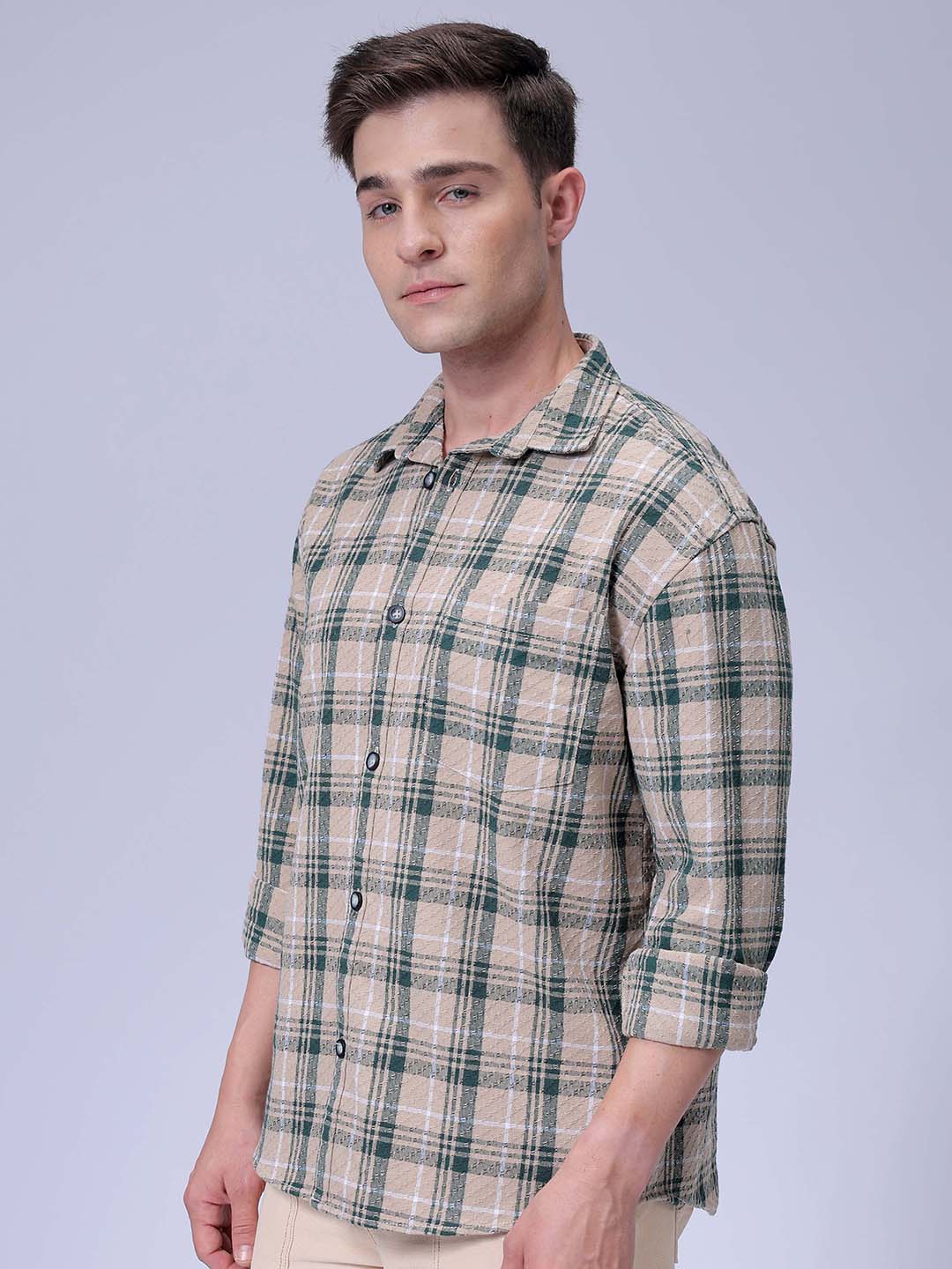 Men's Green Relaxed Fit Checked Resortwear Shirt