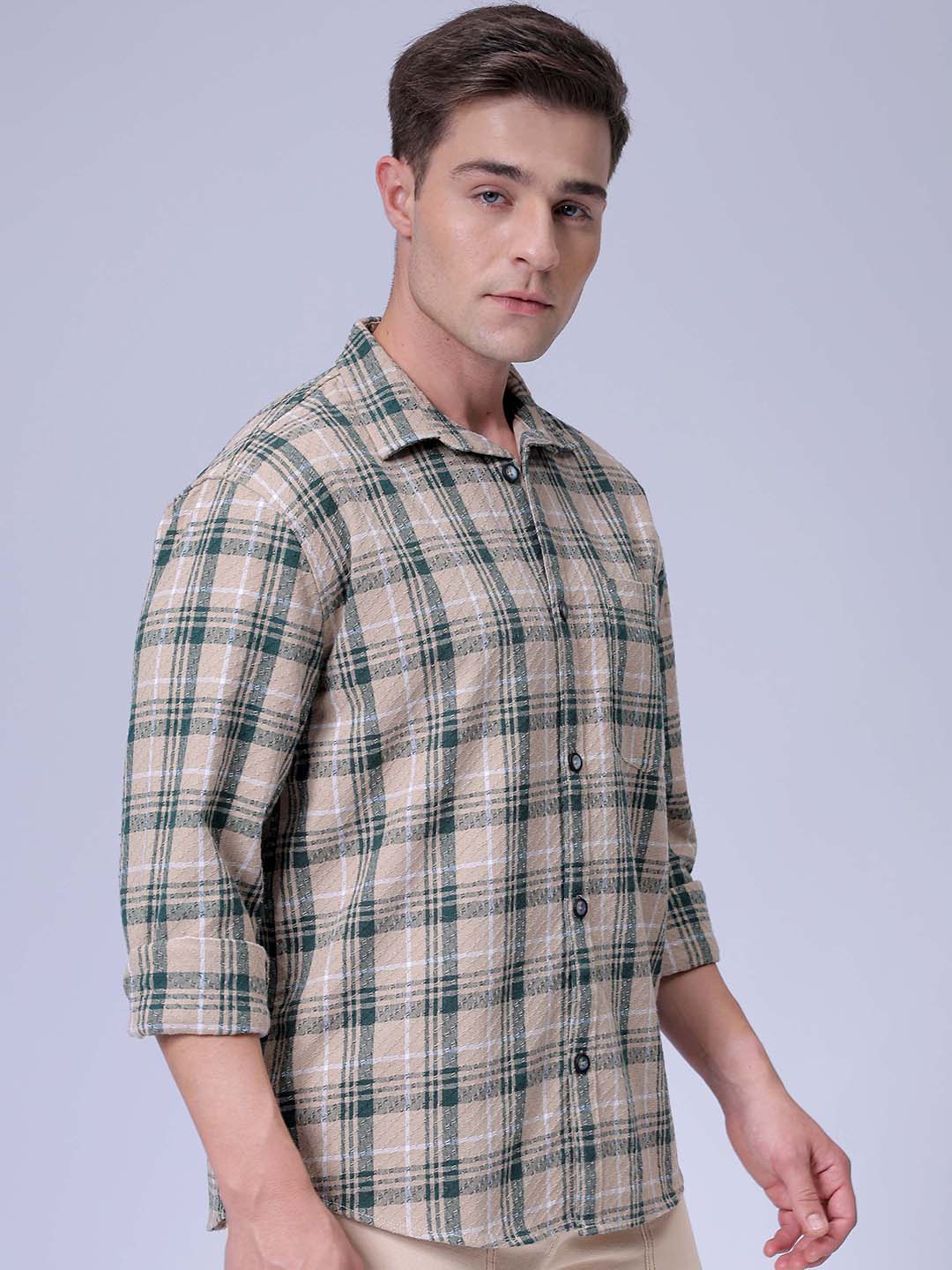Men's Green Relaxed Fit Checked Resortwear Shirt