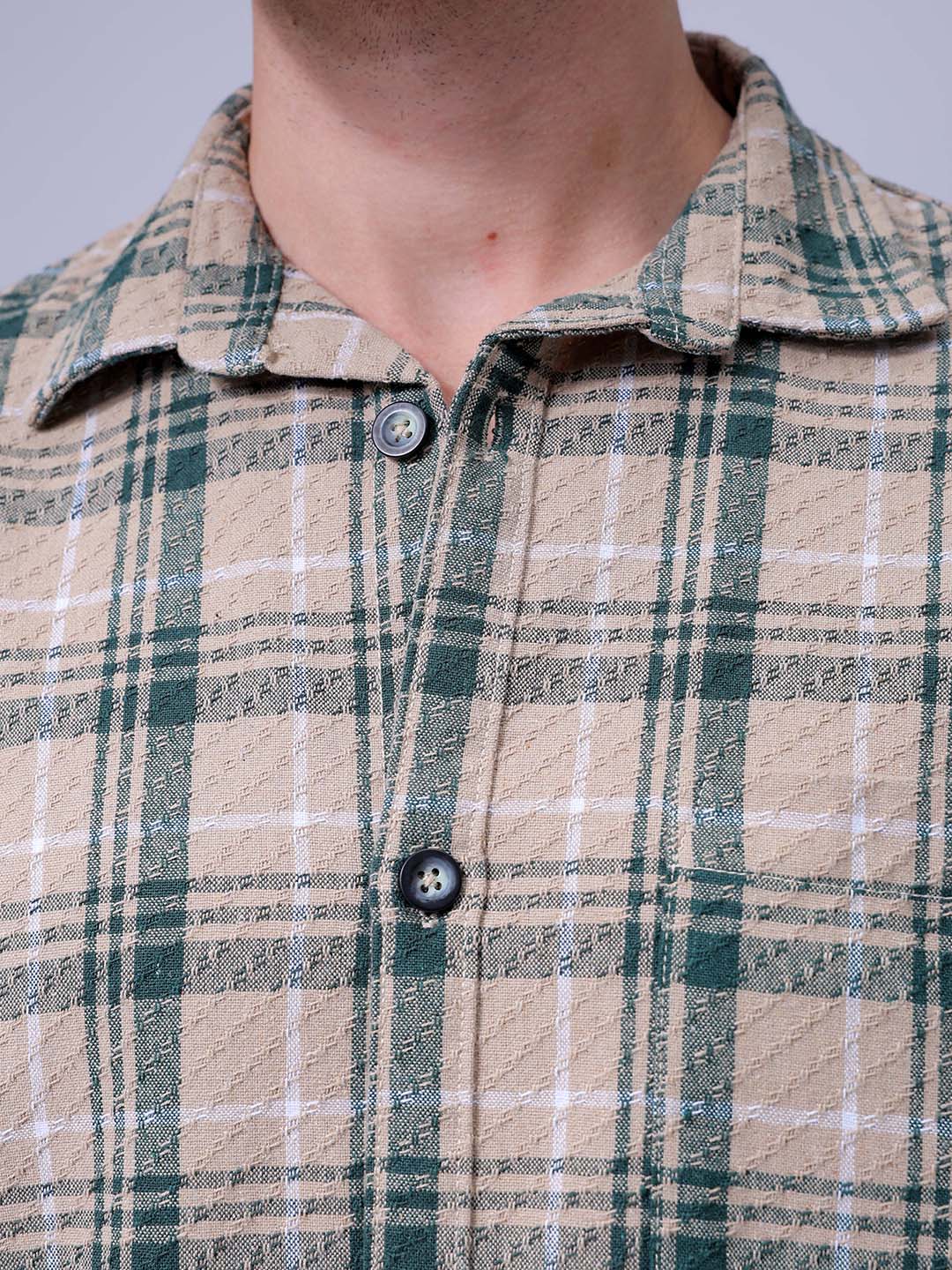 Men's Green Relaxed Fit Checked Resortwear Shirt