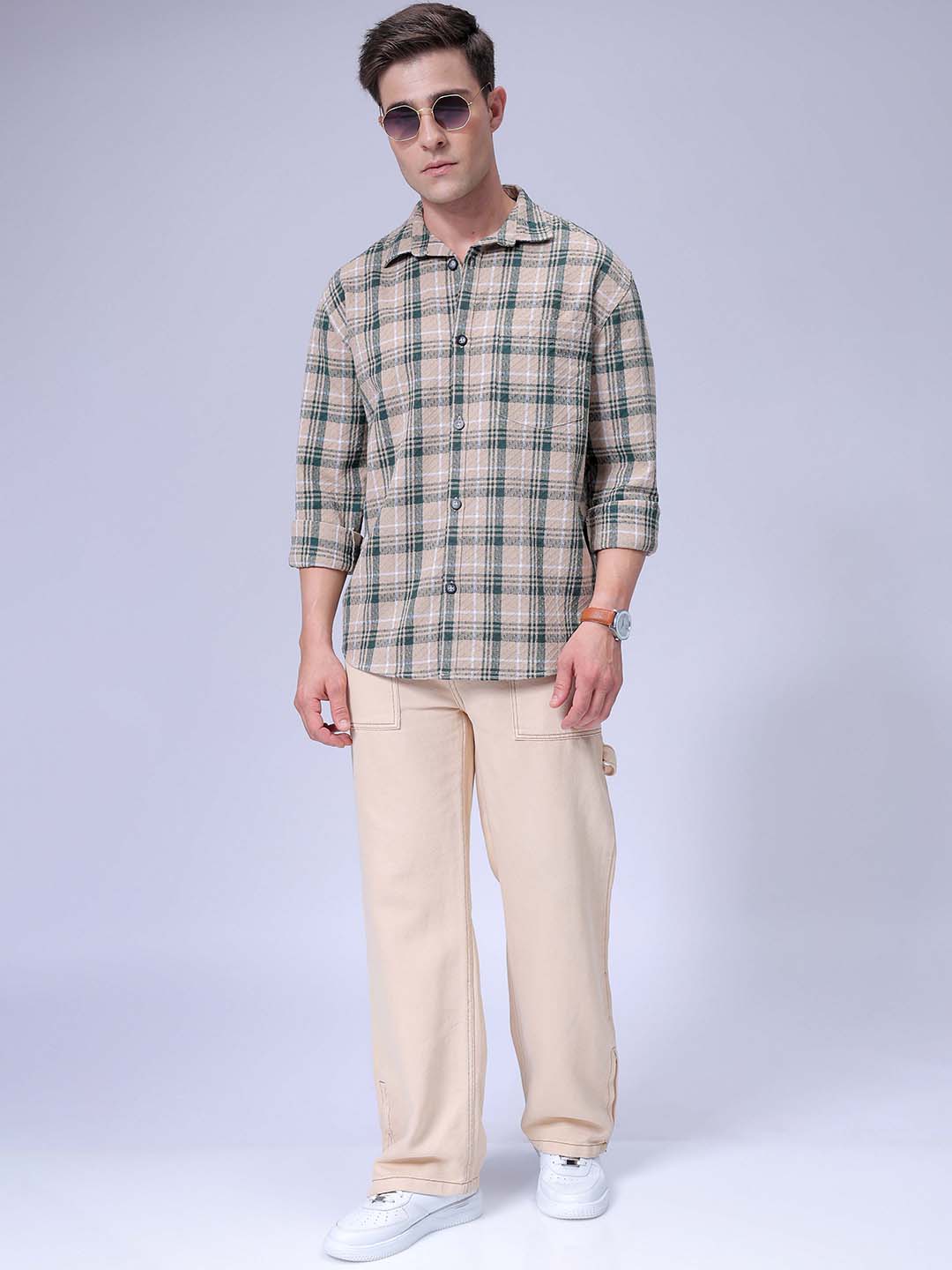 Men's Green Relaxed Fit Checked Resortwear Shirt