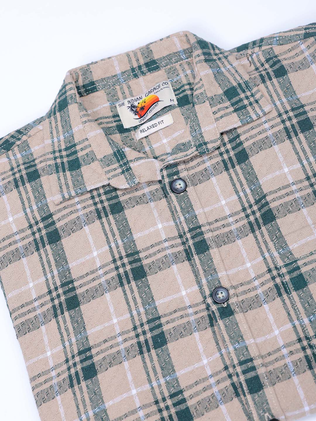 Men's Green Relaxed Fit Checked Resortwear Shirt