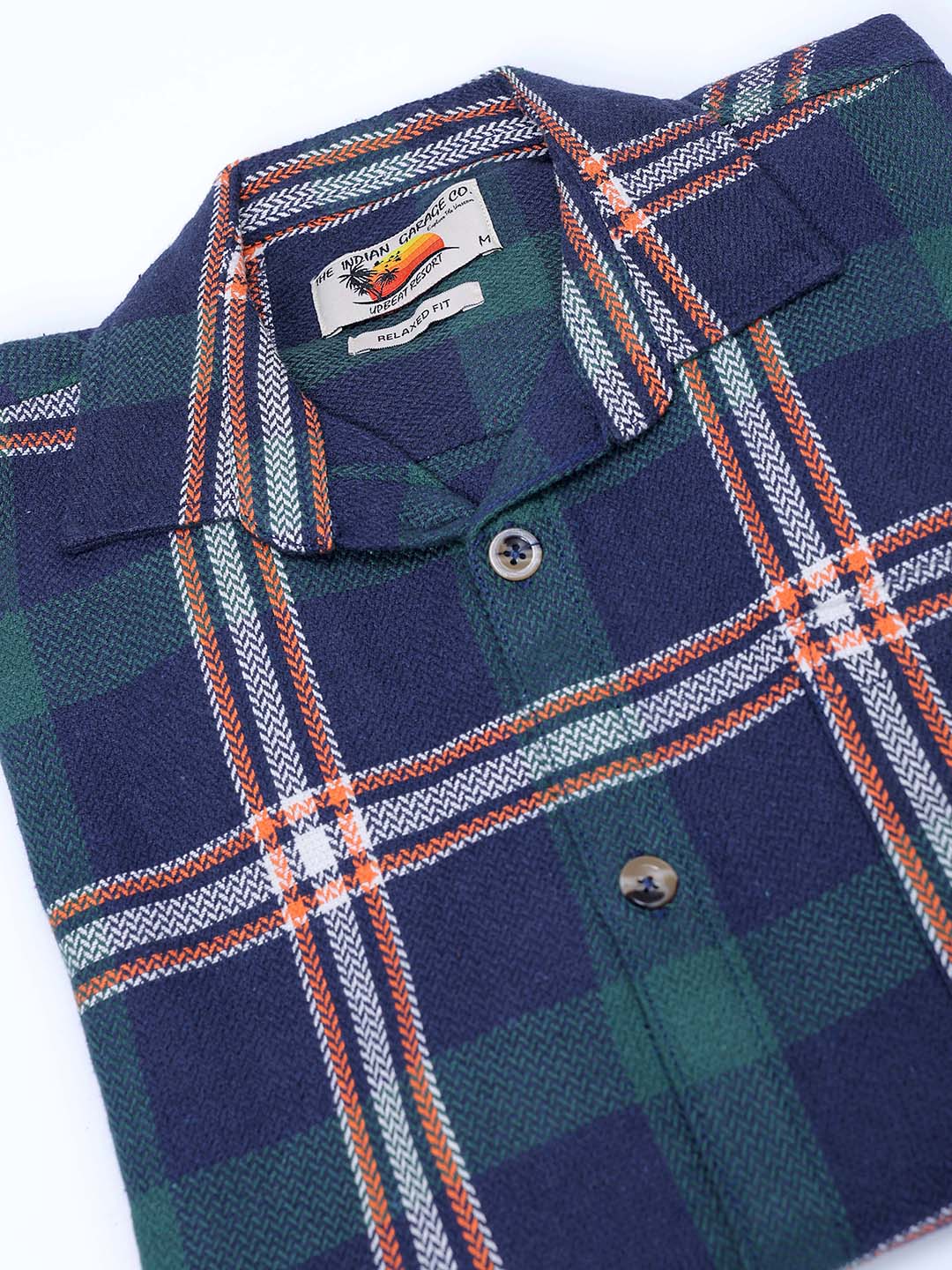Men's Green Relaxed Fit Checked Textured Shirt