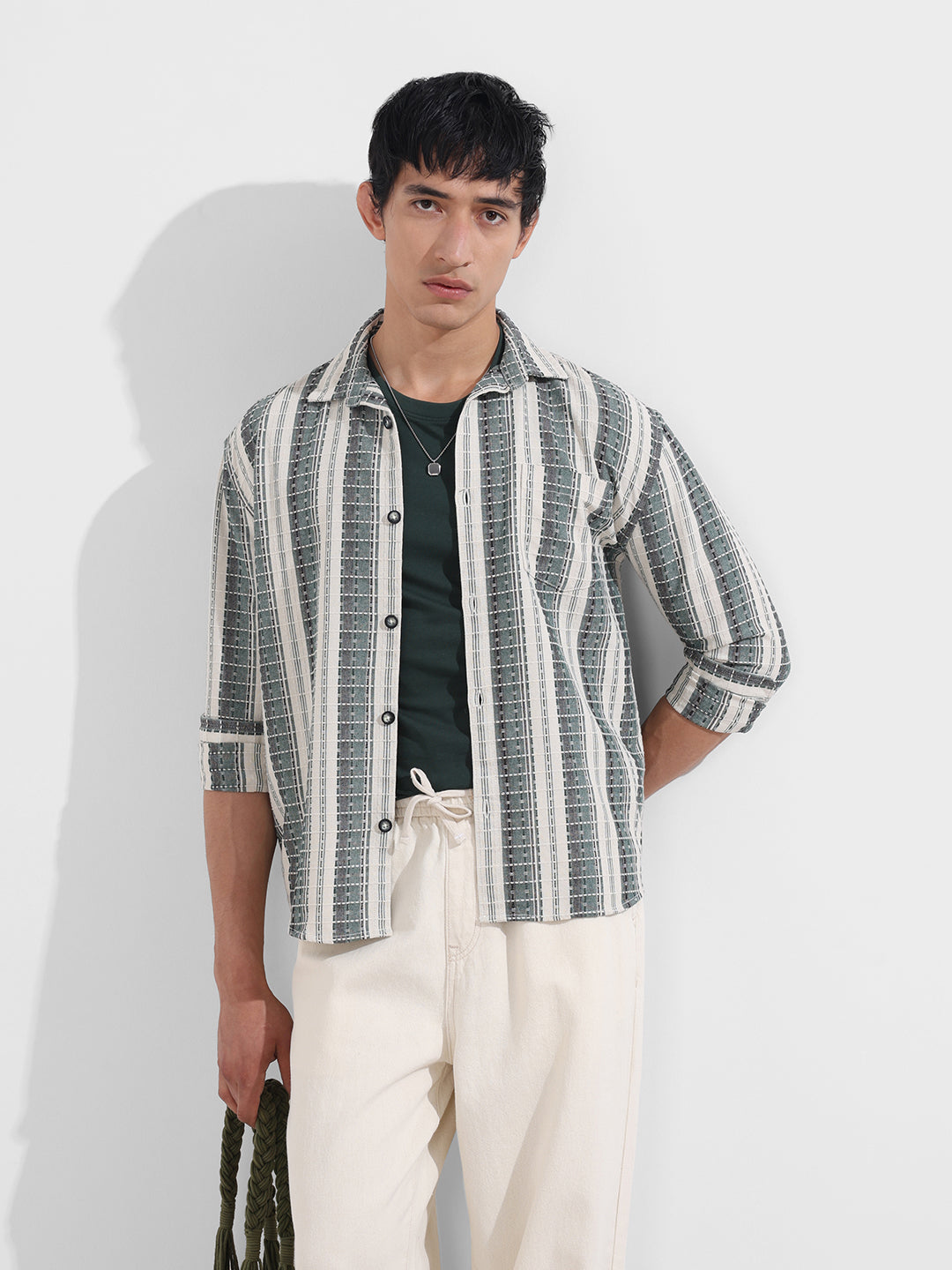 Men's Green Slim Fit Resort Wear Checkered Shirt