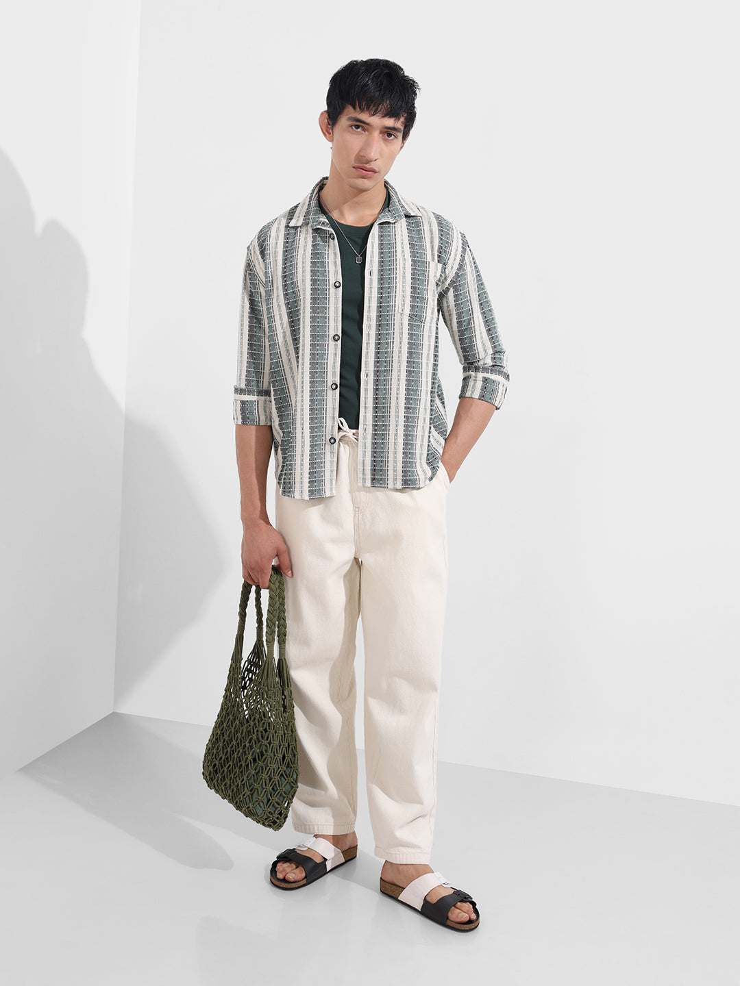 Men's Green Slim Fit Resort Wear Checkered Shirt
