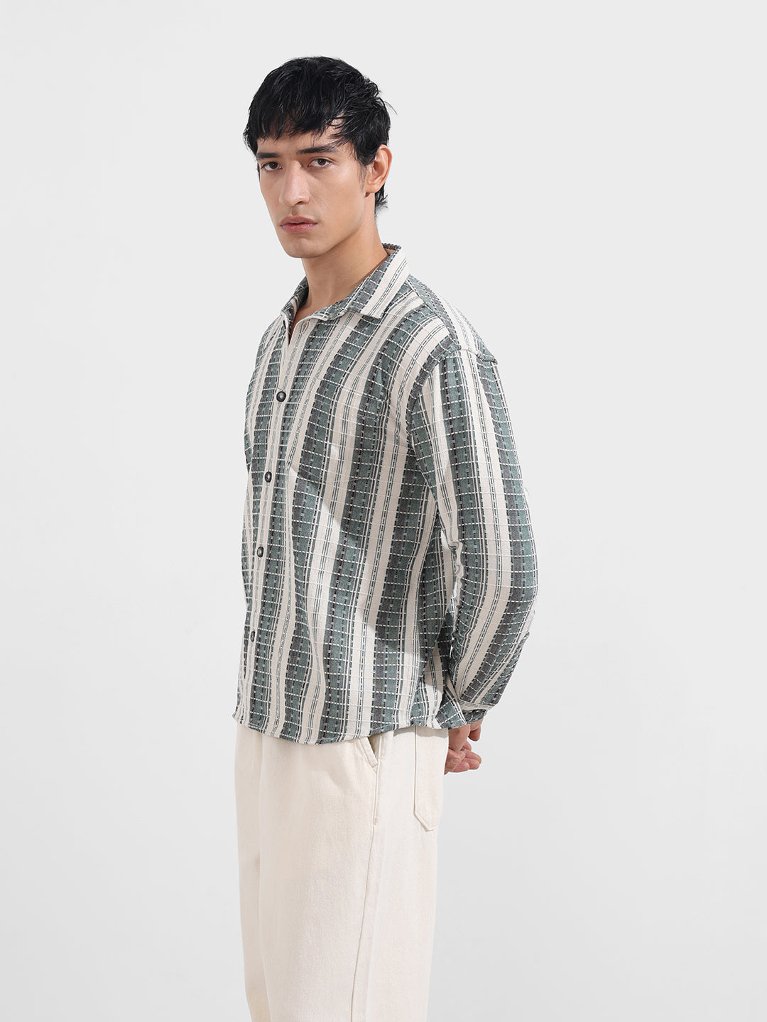 Men's Green Slim Fit Resort Wear Checkered Shirt