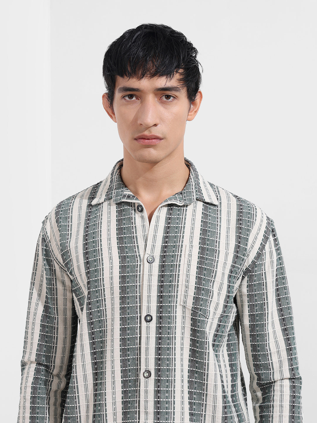 Men's Green Slim Fit Resort Wear Checkered Shirt