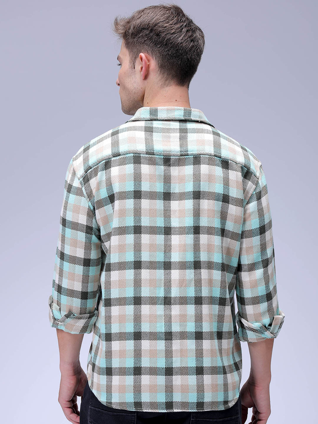 Men's Olive Relaxed Fit Checked Textured Shirt