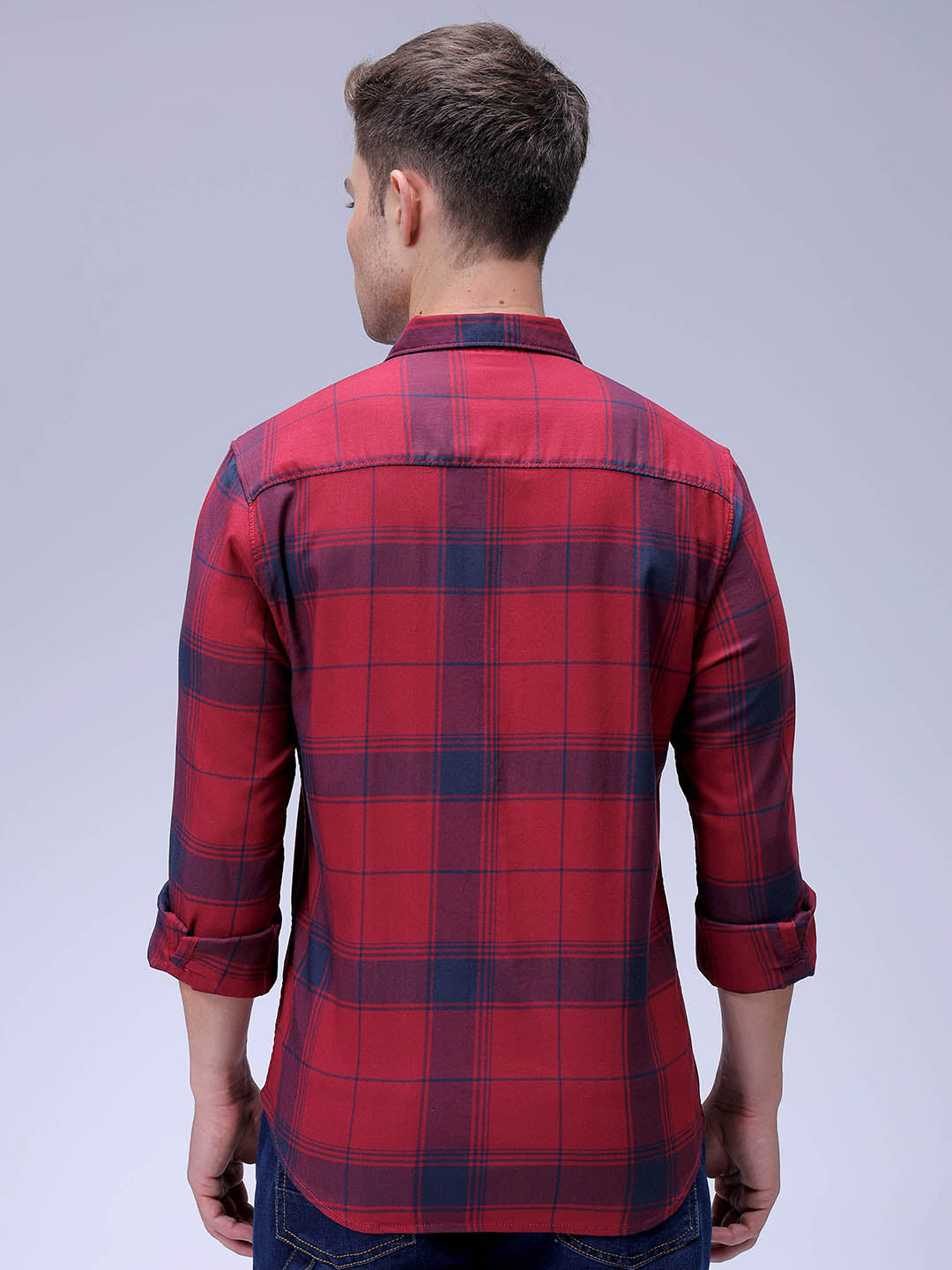 Men's Red Slim Fit Checked Casual Shirt