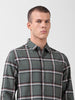 Men's Olive Slim Fit Checked Casual Shirt