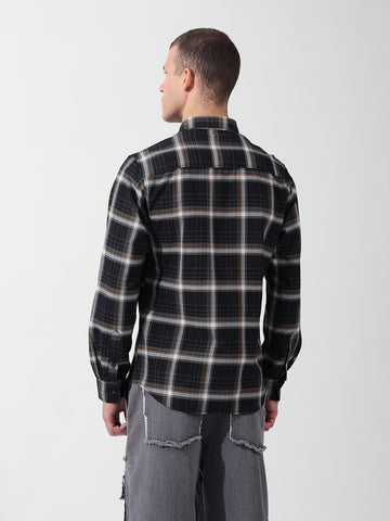 Men's Black Slim Fit Checked Casual Shirt