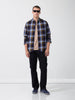 Men's Navy Blue Slim Fit Checked Casual Shirt