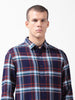 Men's Navy Blue Slim Fit Checked Casual Shirt