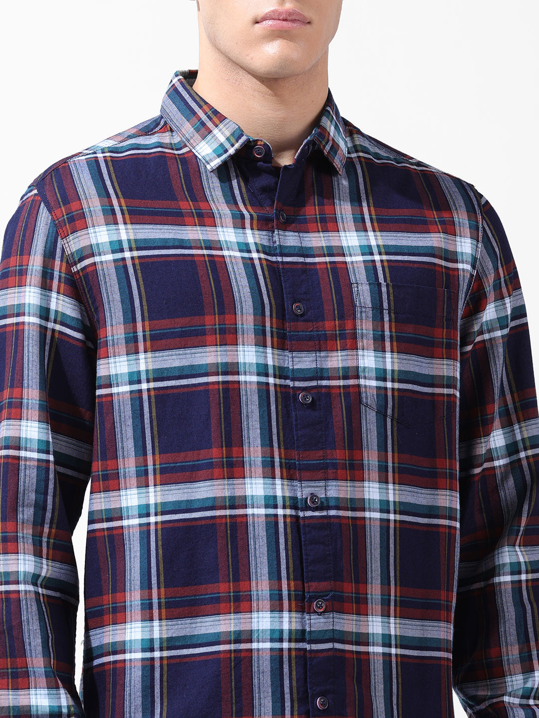 Men's Navy Blue Slim Fit Checked Casual Shirt